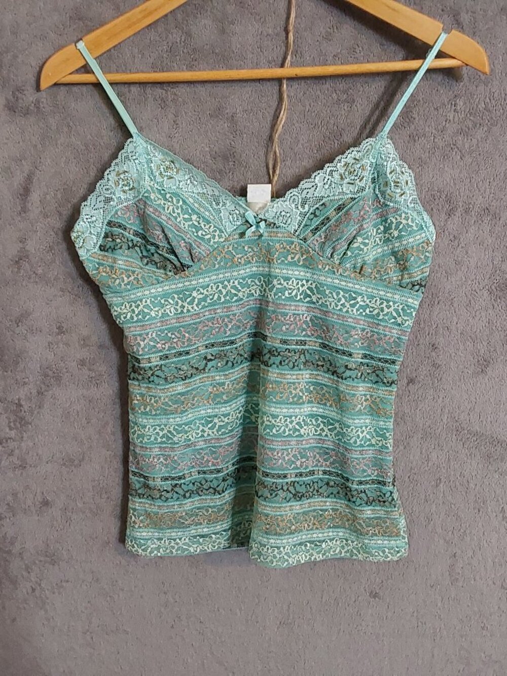 Fresh Produce Aqua Lace Cami Tank Top Size Large Adjustable Straps Boho Stretch